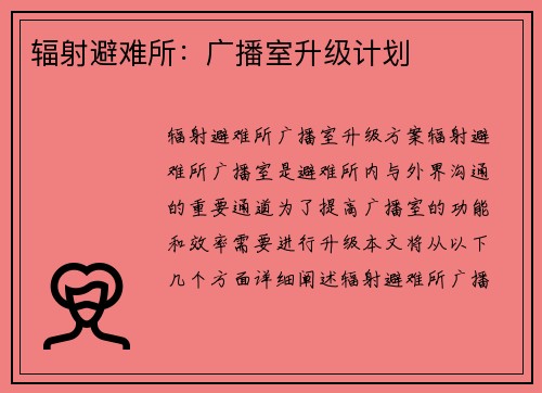 辐射避难所：广播室升级计划